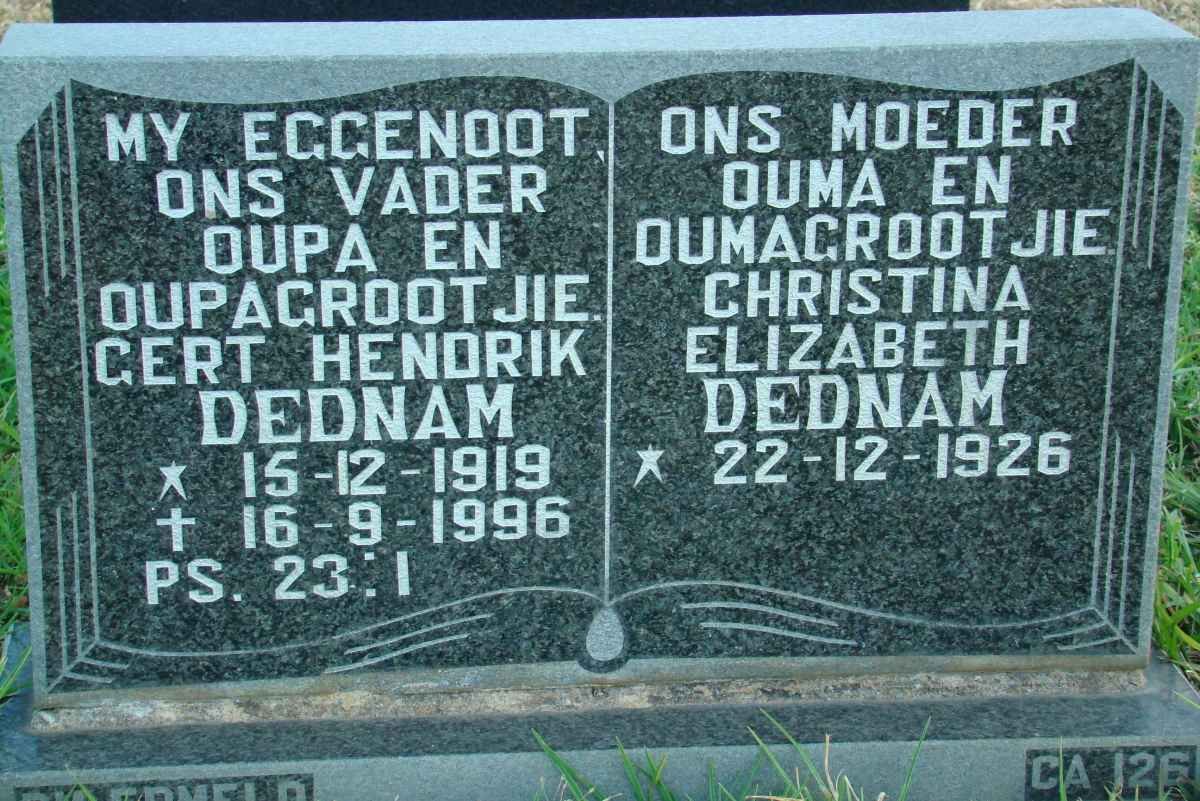DEDNAM Gert Hendrik 1919-1996 &amp; Christina Elizabeth 1926-