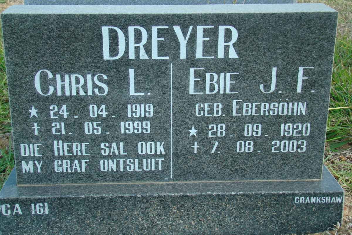 DREYER Chris L. 1919-1999 &amp; Ebie J.F. EBERSOHN 1920-2003