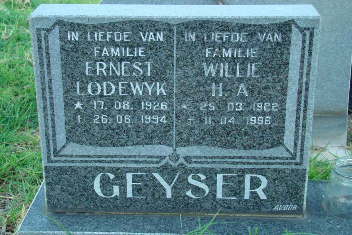 GEYSER Ernest Lodewyk 1926-1994 :: GEYSER Willie H.A. 1922-1996