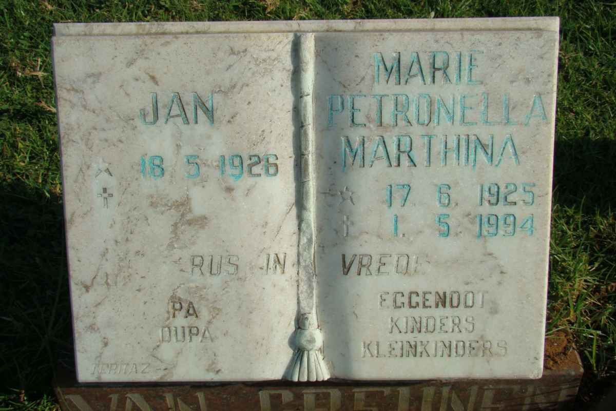 GREUNEN Jan, van 1926- &amp; Marie Petronella Marthina 1925-1994