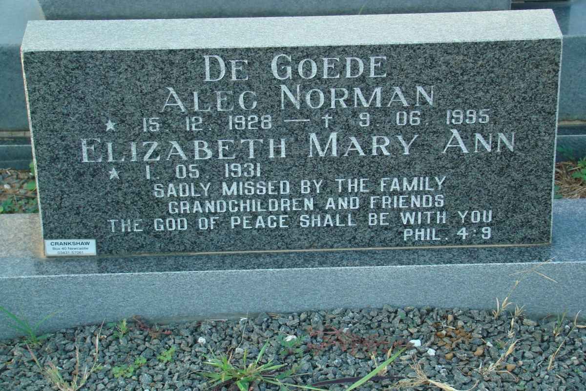 GOEDE Alec Norman, de 1928-1995 &amp; Elizabeth Mary Ann 1931-