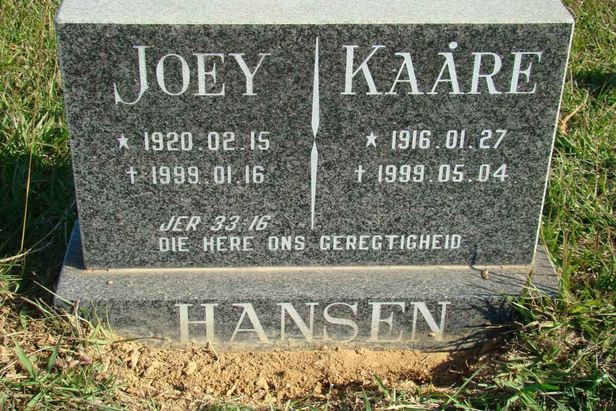 HANSEN Kaare 1916-1999 &amp; Joey 1920-1999