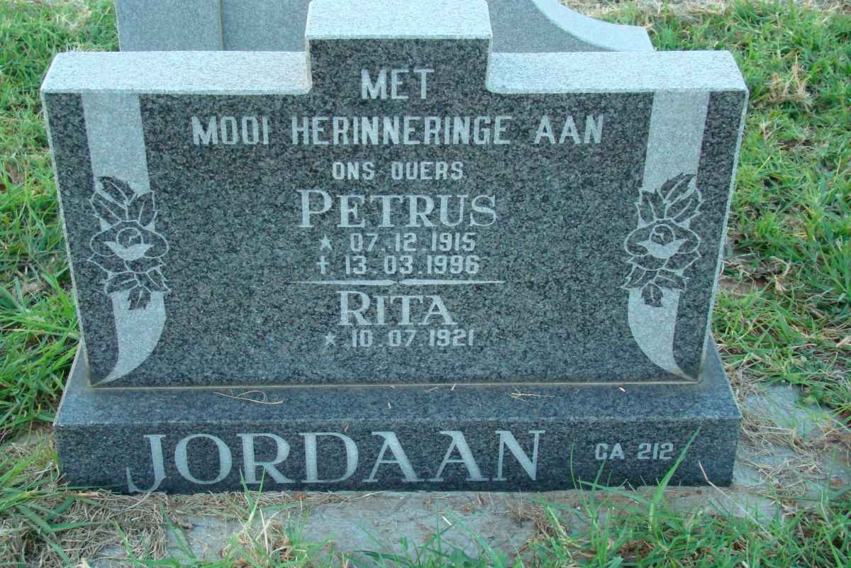 JORDAAN Petrus 1915-1996 &amp; Rita 1921-