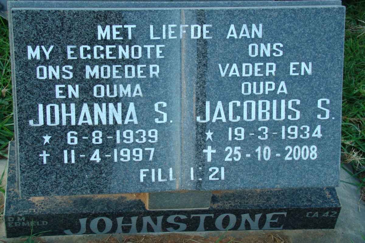 JOHNSTONE Jacobus S. 1934-2008 &amp; Johanna S. 1939-1997