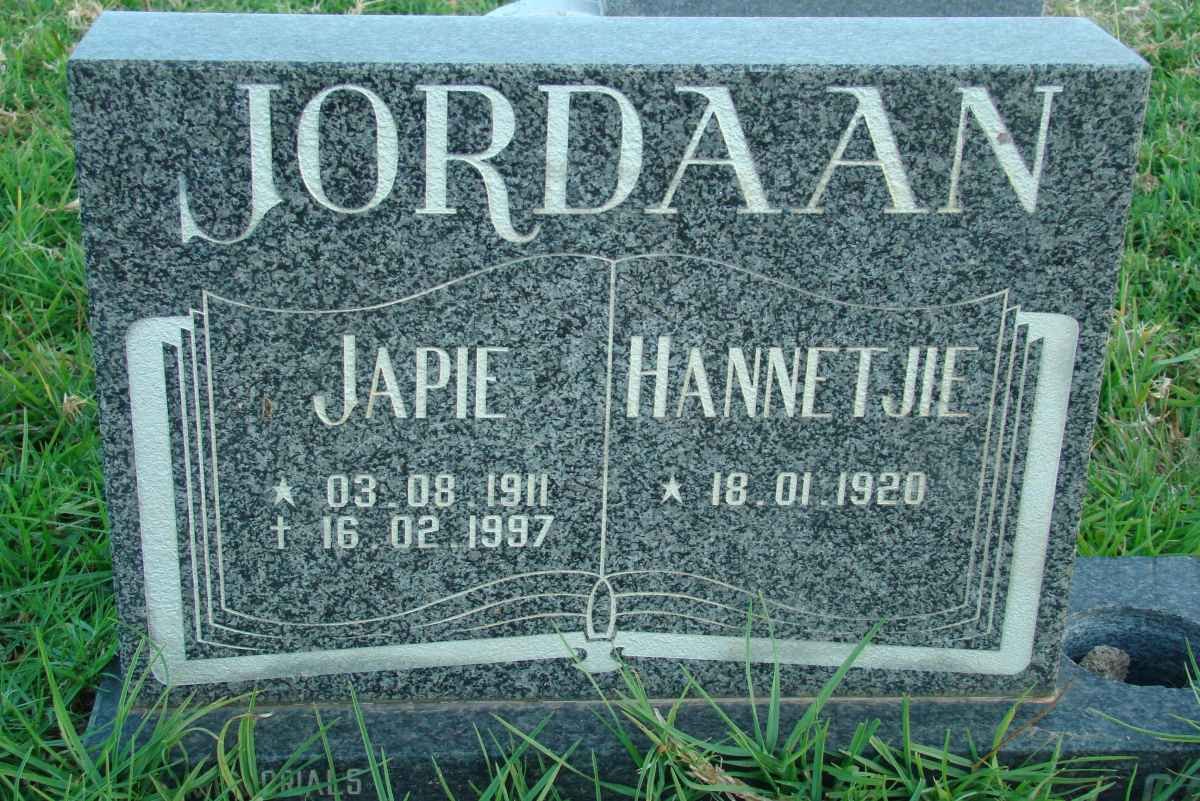 JORDAAN Japie 1911-1997 &amp; Hannetjie 1920-
