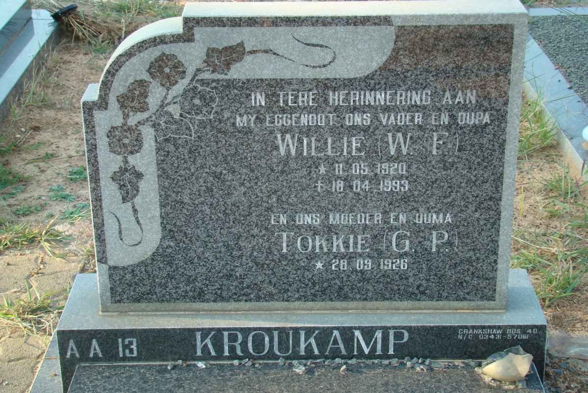 KROUKAMP W.F. 1920-1993 &amp; G.P. 1926-