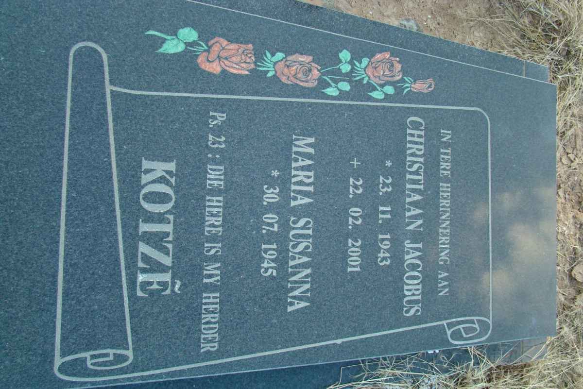 KOTZE Christiaan Jacobus 1943-2001 &amp; Maria Susanna 1945-