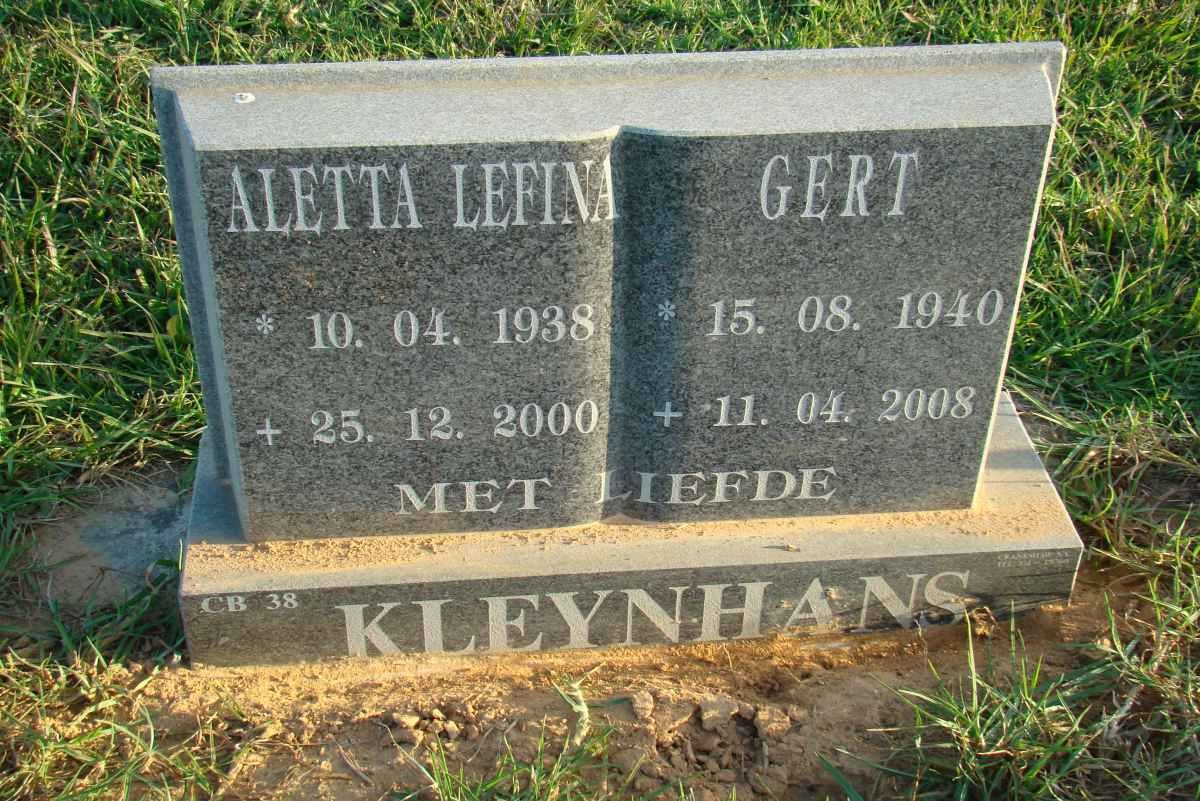 KLEYNHANS Gert 1940-2008 &amp; Aletta Lefina 1938-2000