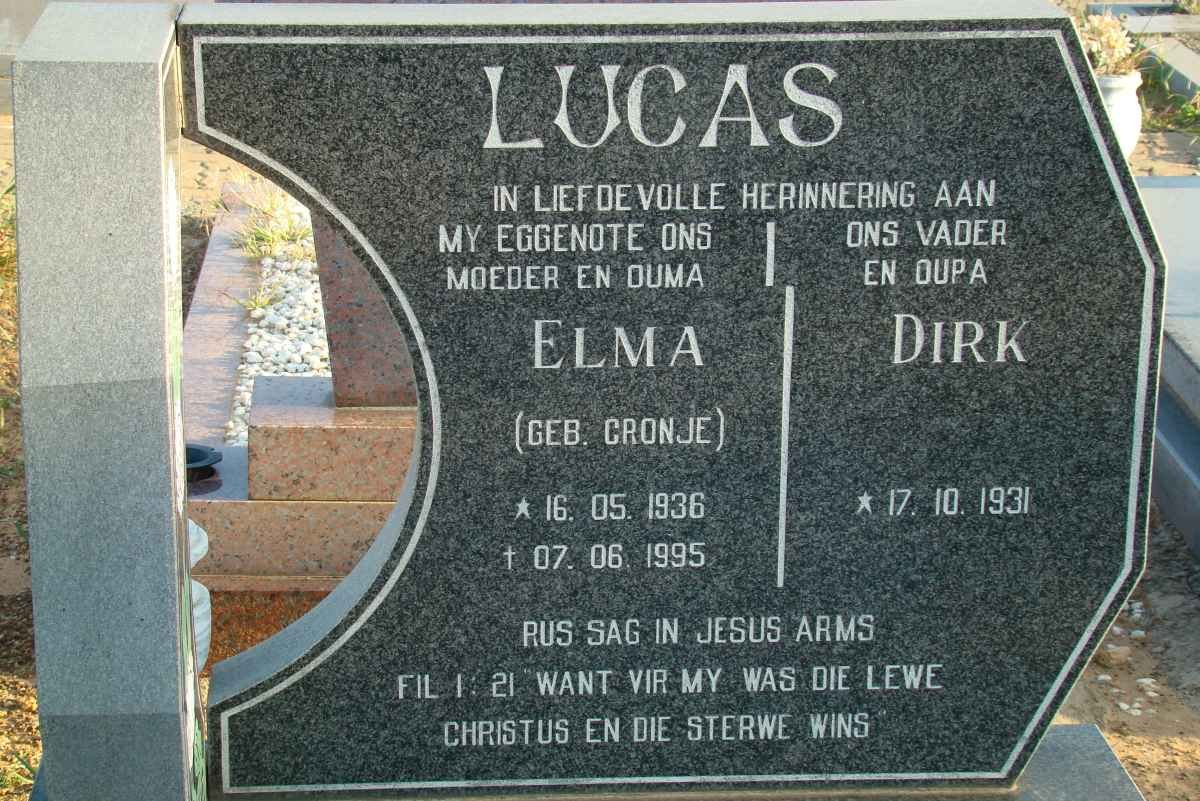 LUCAS Dirk 1931- &amp; Elma Cronje 1936-1995