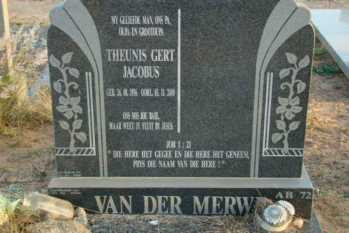 MERWE Theunis Gert Jacobus, van der 1936-2000