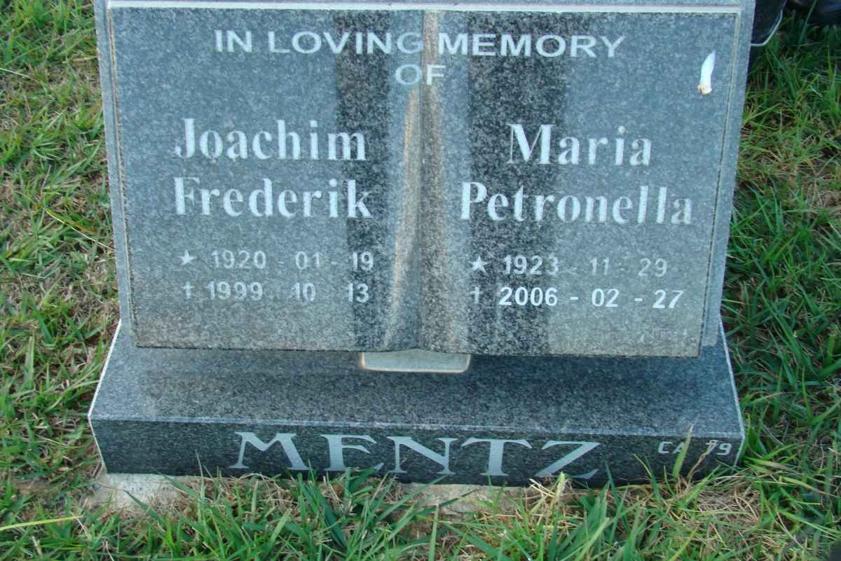 MENTZ Joachim Frederik 1920-1999 &amp; Maria Petronella 1923-2006