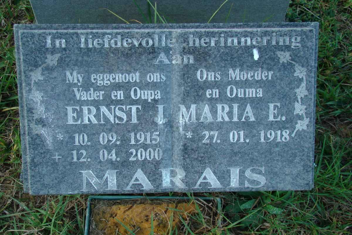 MARAIS Ernst J. 1915-2000 &amp; Maria E. 1918-