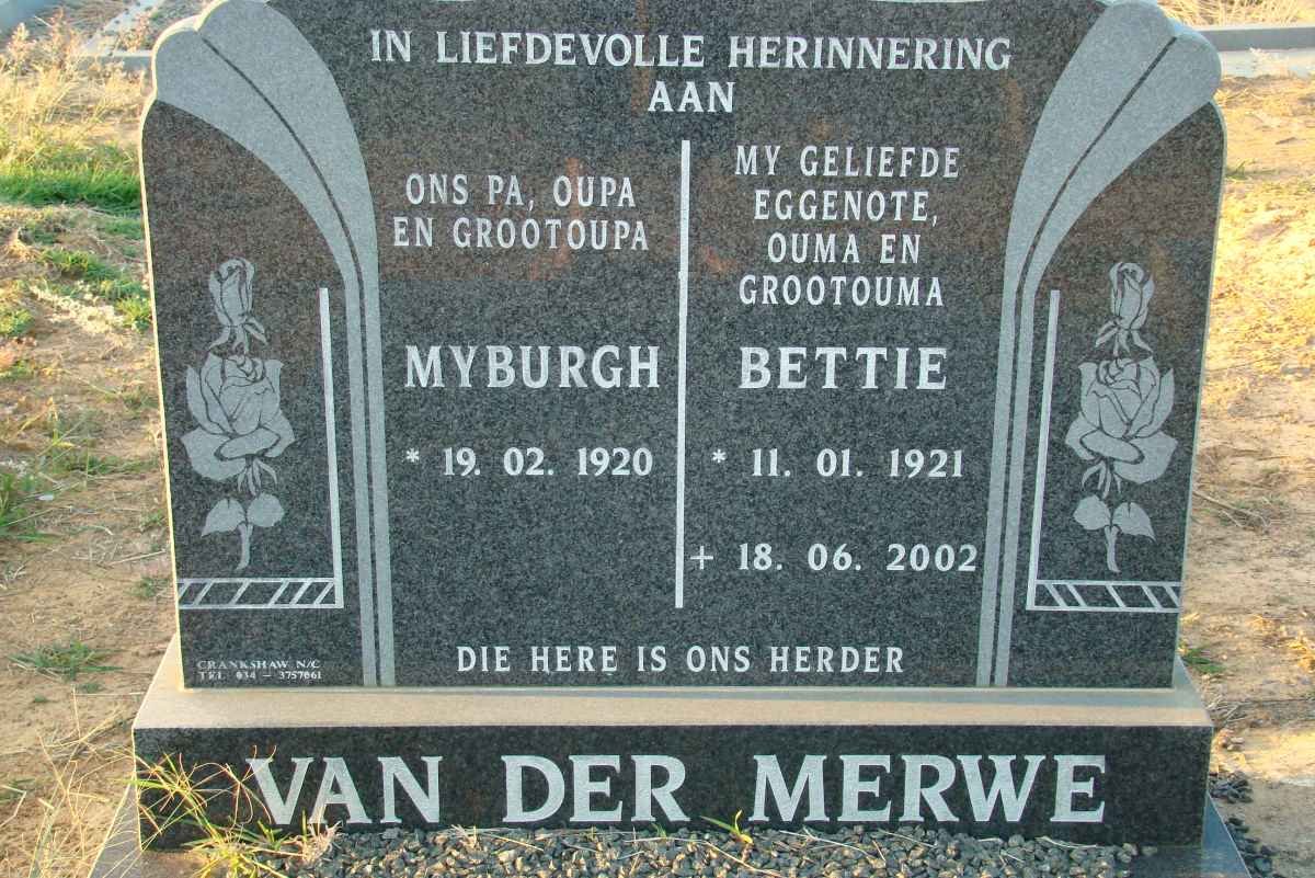 MERWE Myburgh, van der 1920- &amp; Bettie 1921-2002
