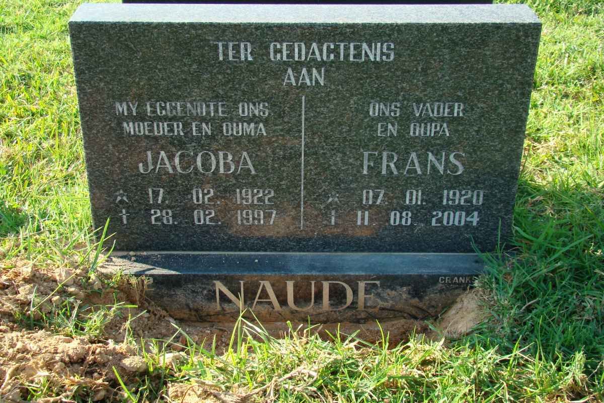 NAUDE Frans 1920-2004 &amp; Jacoba 1922-1997