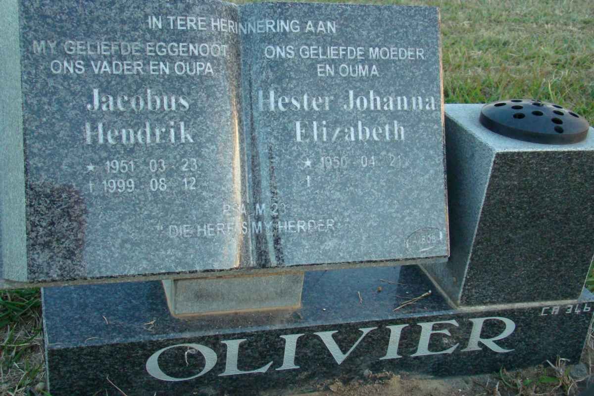 OLIVIER Jacobus Hendrik 1951-1999 &amp; Hester Johanna Elizabeth 1950-