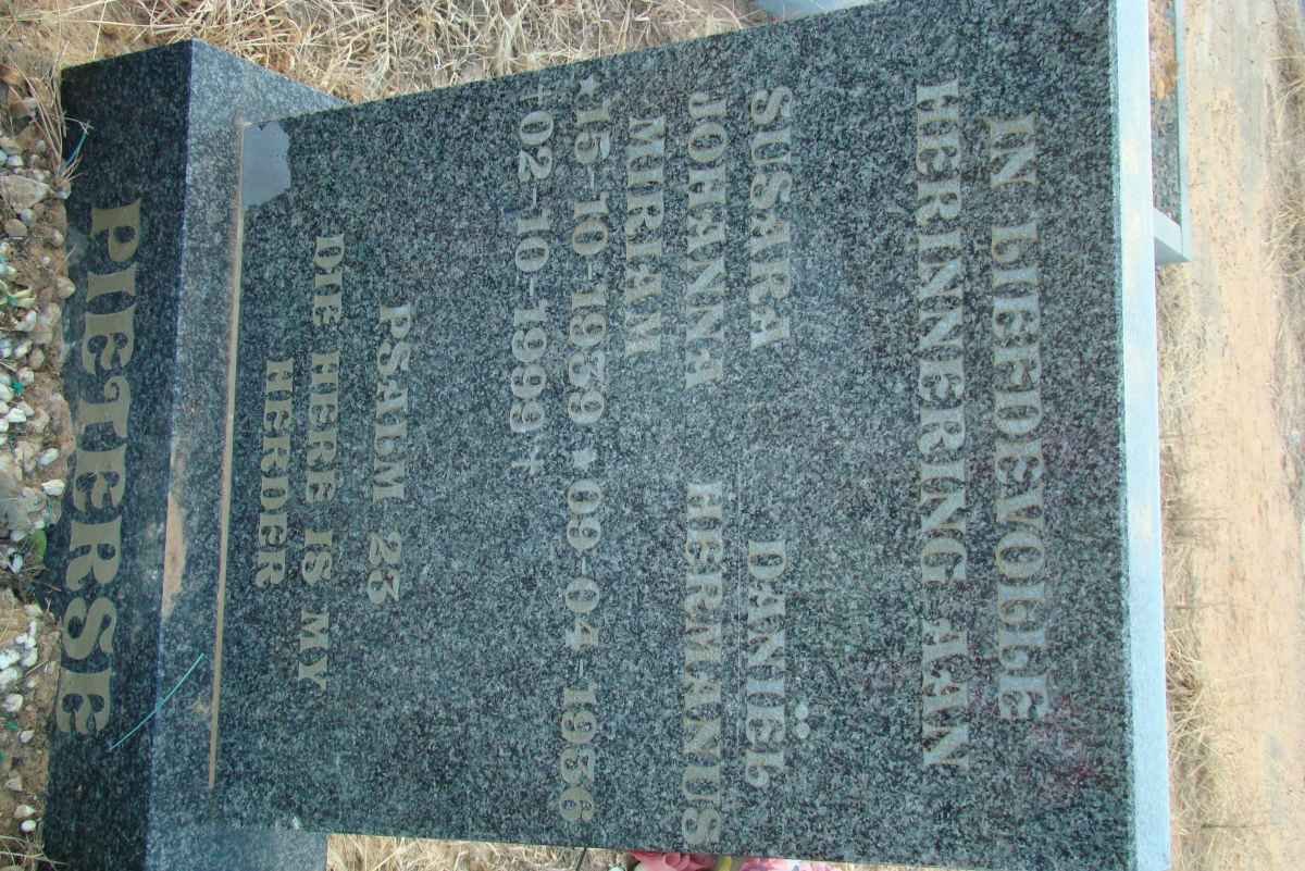 PIETERSE Daniel Hermanus 1936- &amp; Susara Johanna Miriam 1939-1999