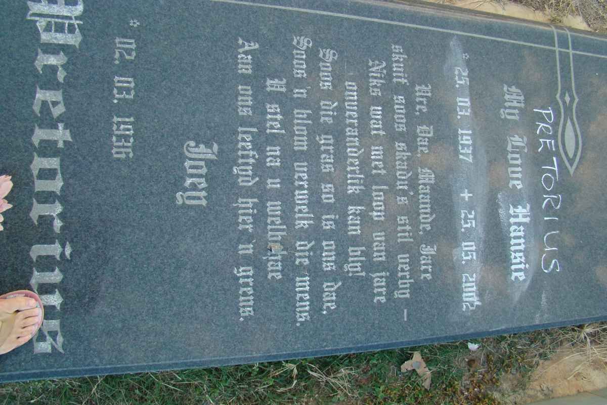 PRETORIUS Hansie 1937-2002 &amp; Joey 1936-