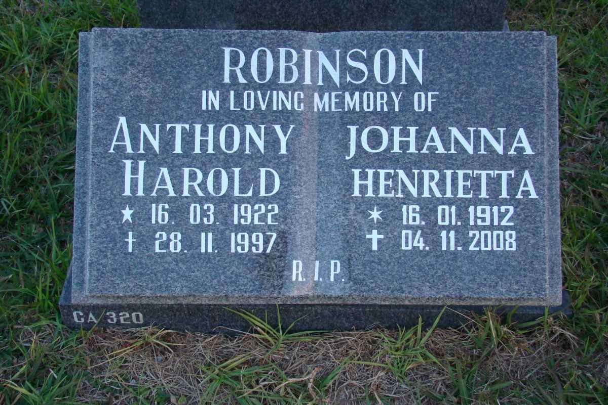 ROBINSON Anthony Harold 1922-1997 &amp; Johanna Henrietta 1912-2008
