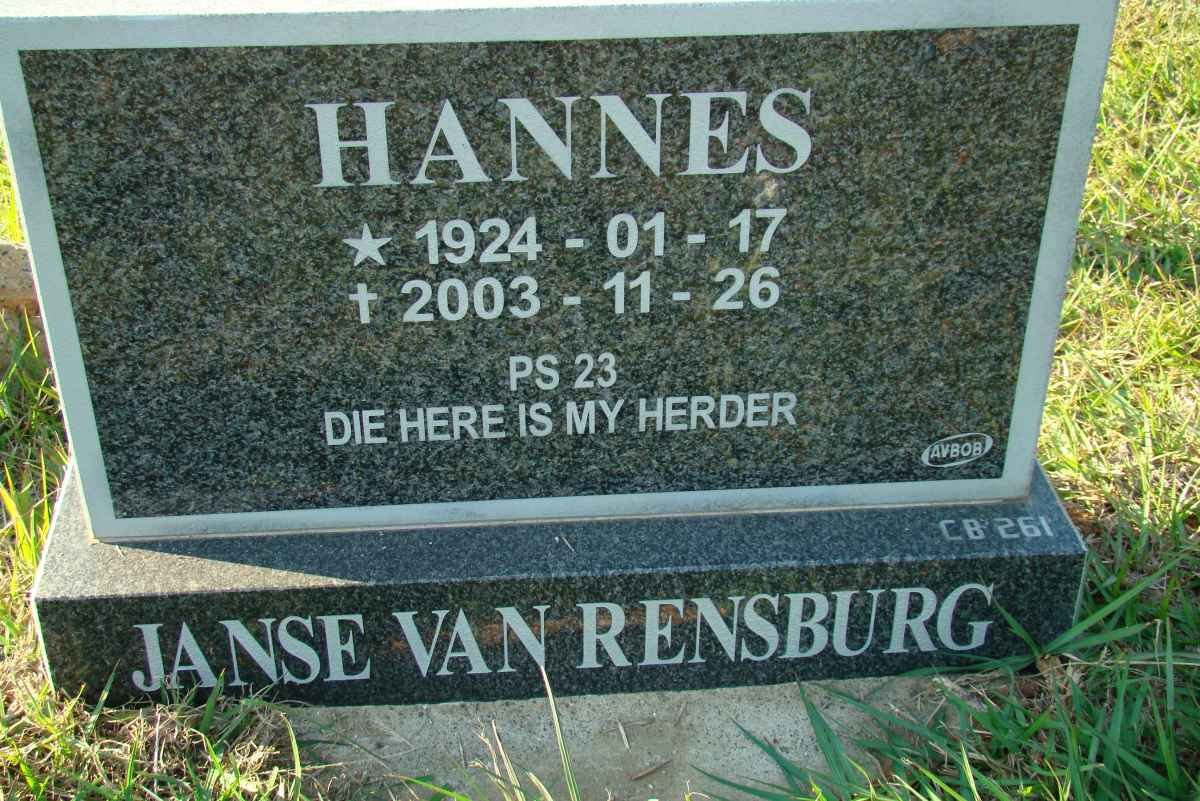 RENSBURG Hannes, Janse van 1924-2003