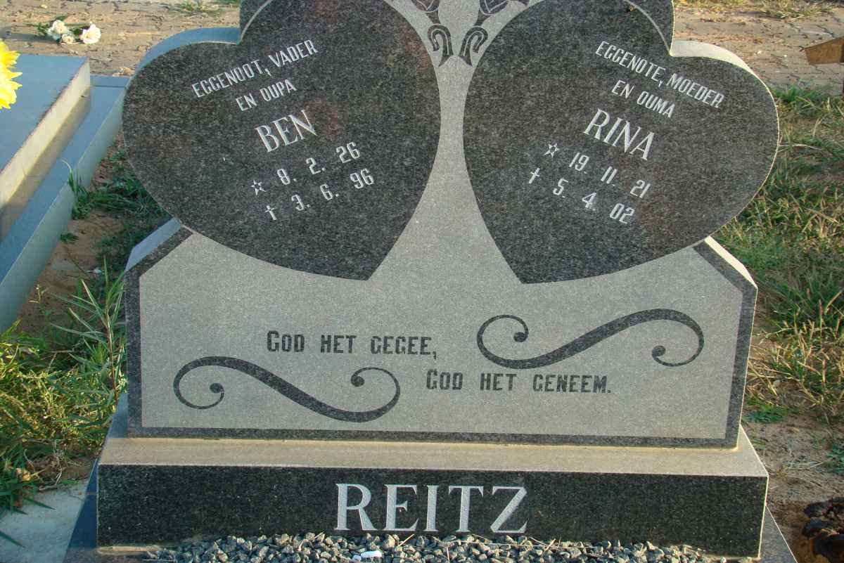 REITZ Ben 1926-1996 &amp; Rina 1921-2002