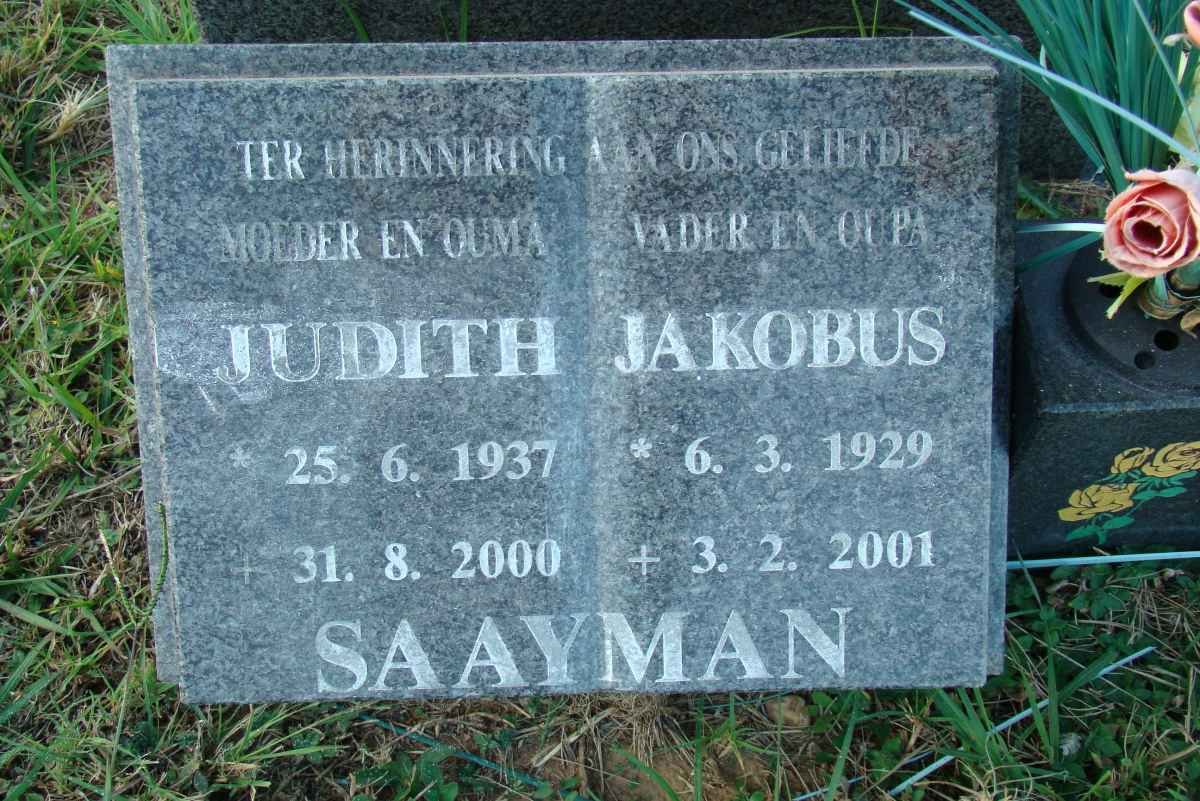 SAAYMAN Jakobus 1929-2001 &amp; Judith 1937-2000