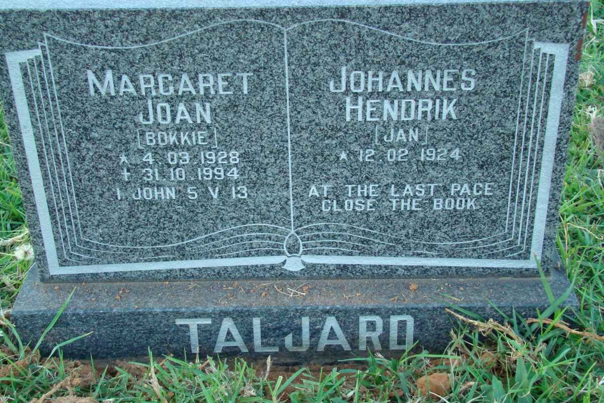 TALJARD Johannes Hendrik 1924- &amp; Margaret Joan 1928-1994