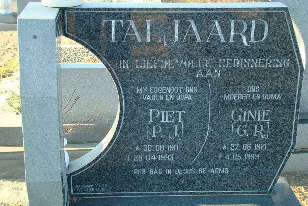 TALJAARD P.J. 1911-1993 &amp; G.R. 1921-1999