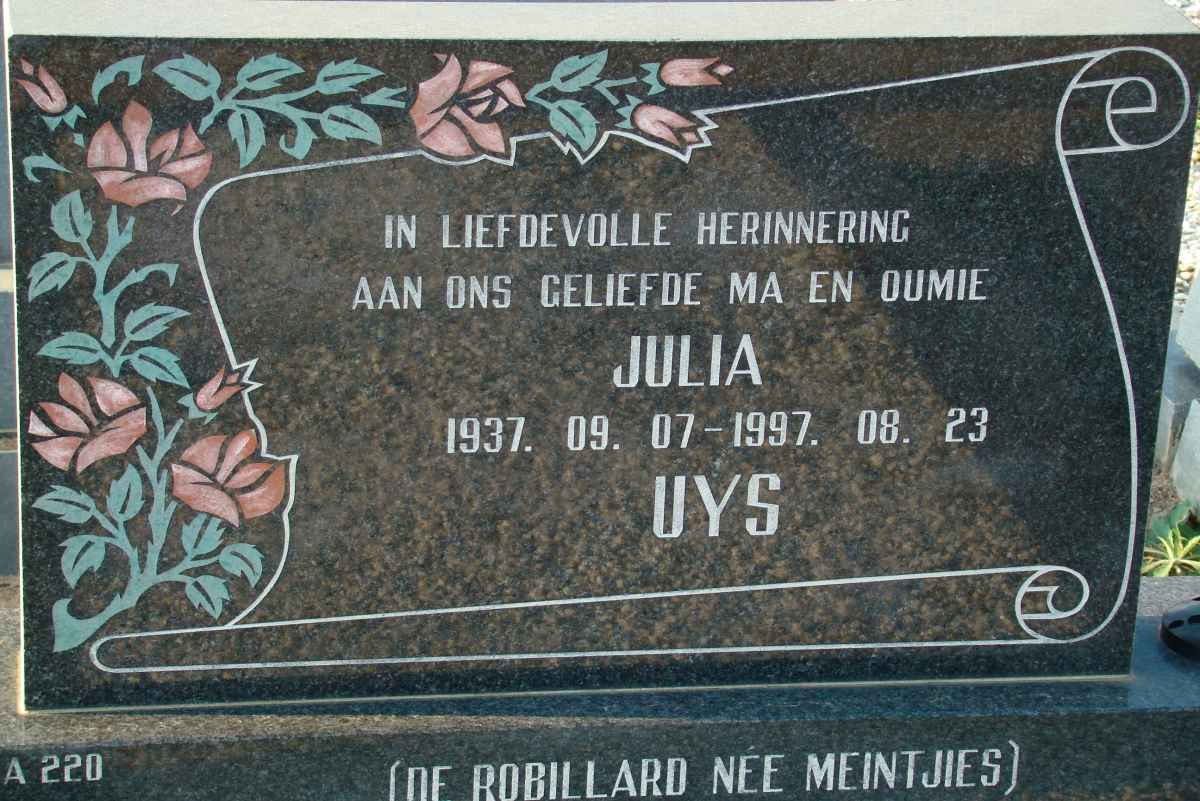 UYS Julia formerly DE ROBILLARD nee MEINTJIES 1937-1997
