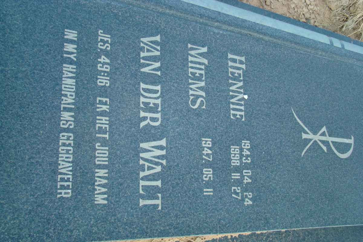 WALT Hennie, van der 1943-1998 &amp; Miems 1947-