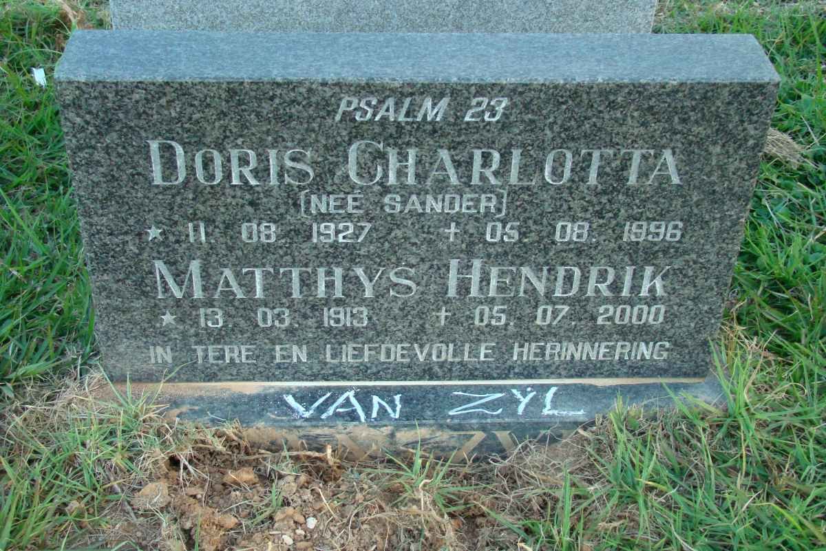 ZYL Matthys Hendrik, van 1913-2000 &amp; Doris Charlotta SANDER 1927-1996