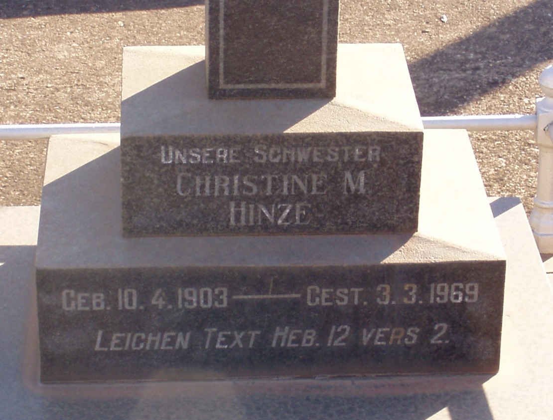 HINZE Christine M. 1903-1969