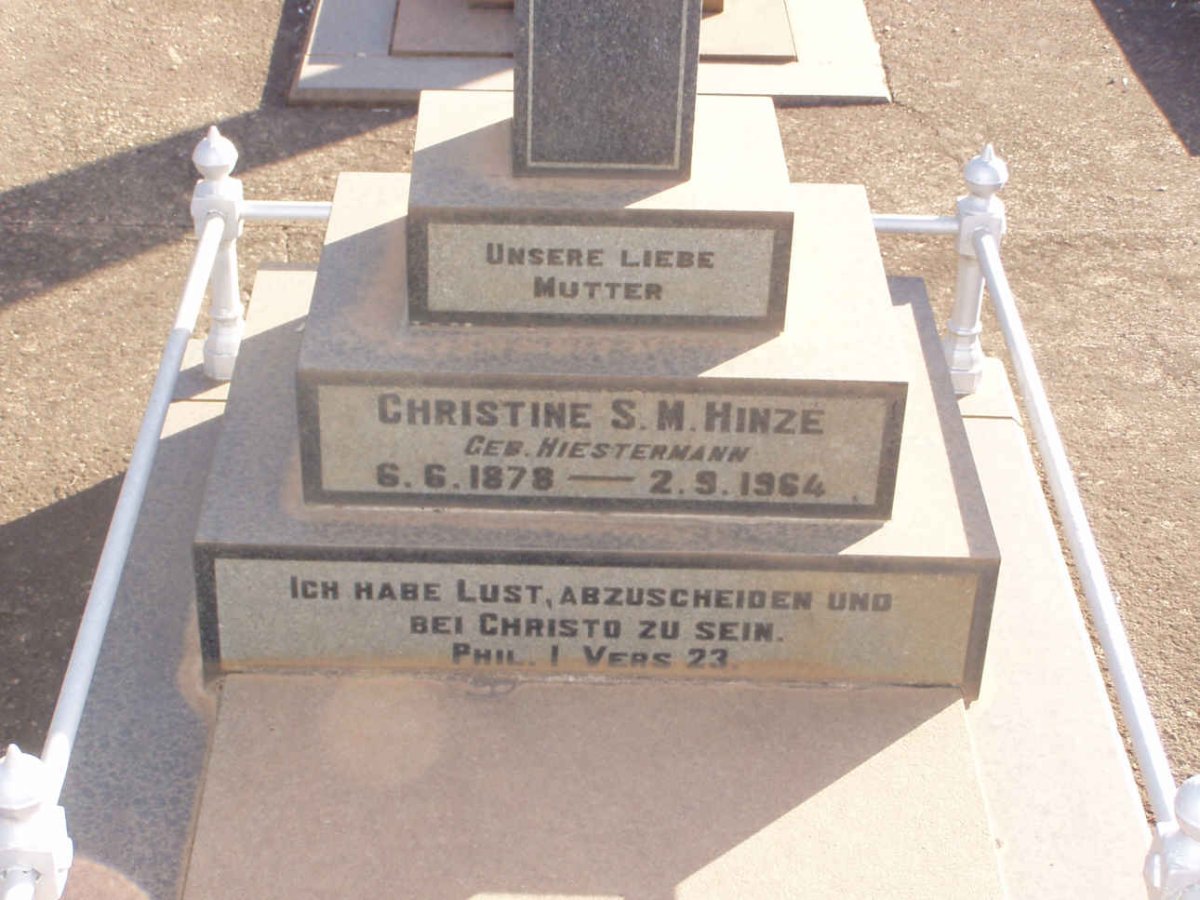 HINZE Christine S.M. nee HIESTERMANN 1878-1964