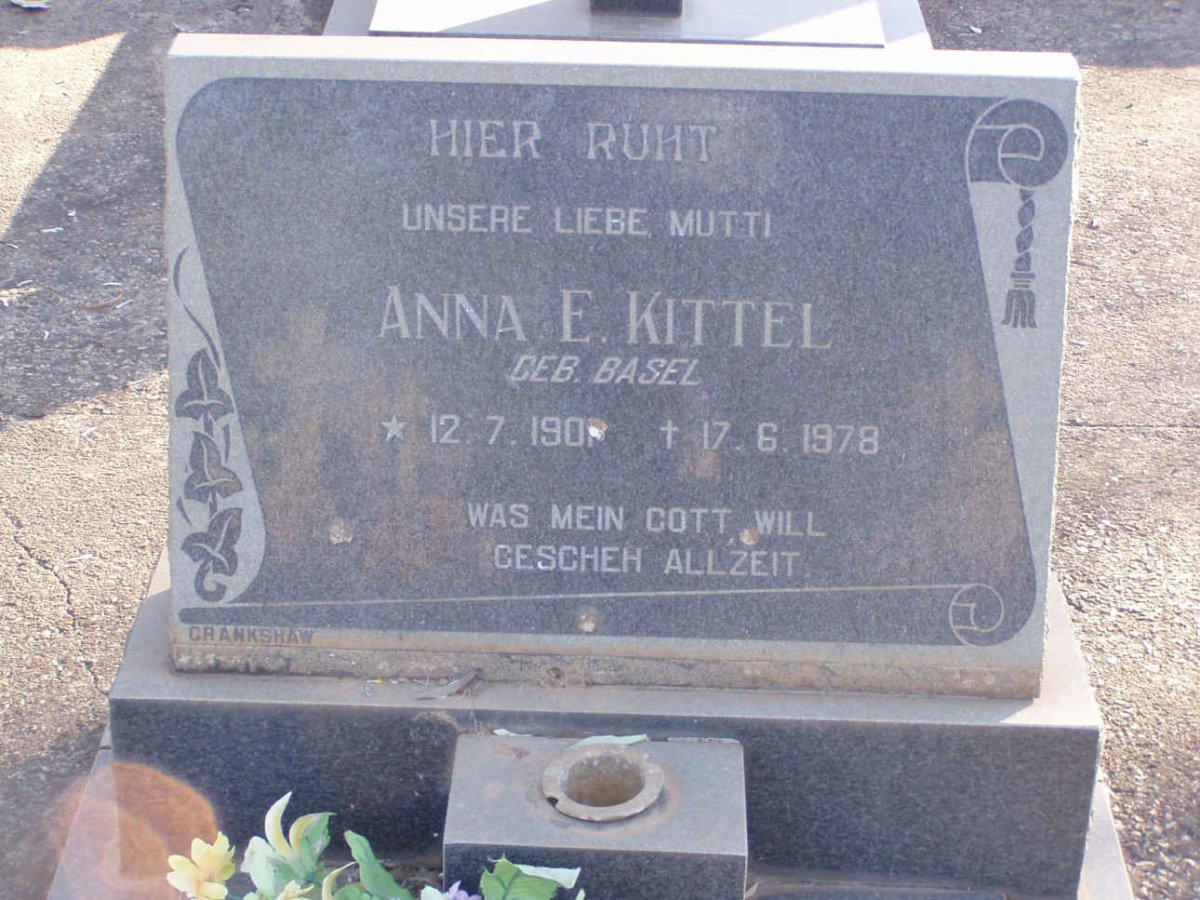KITTEL Anna E. nee BASEL 1901-1978