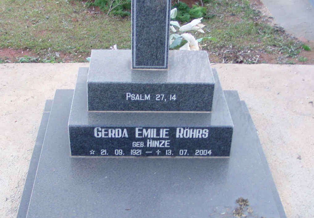 ROHRS Gerda Emilie nee HINZE 1921-2004