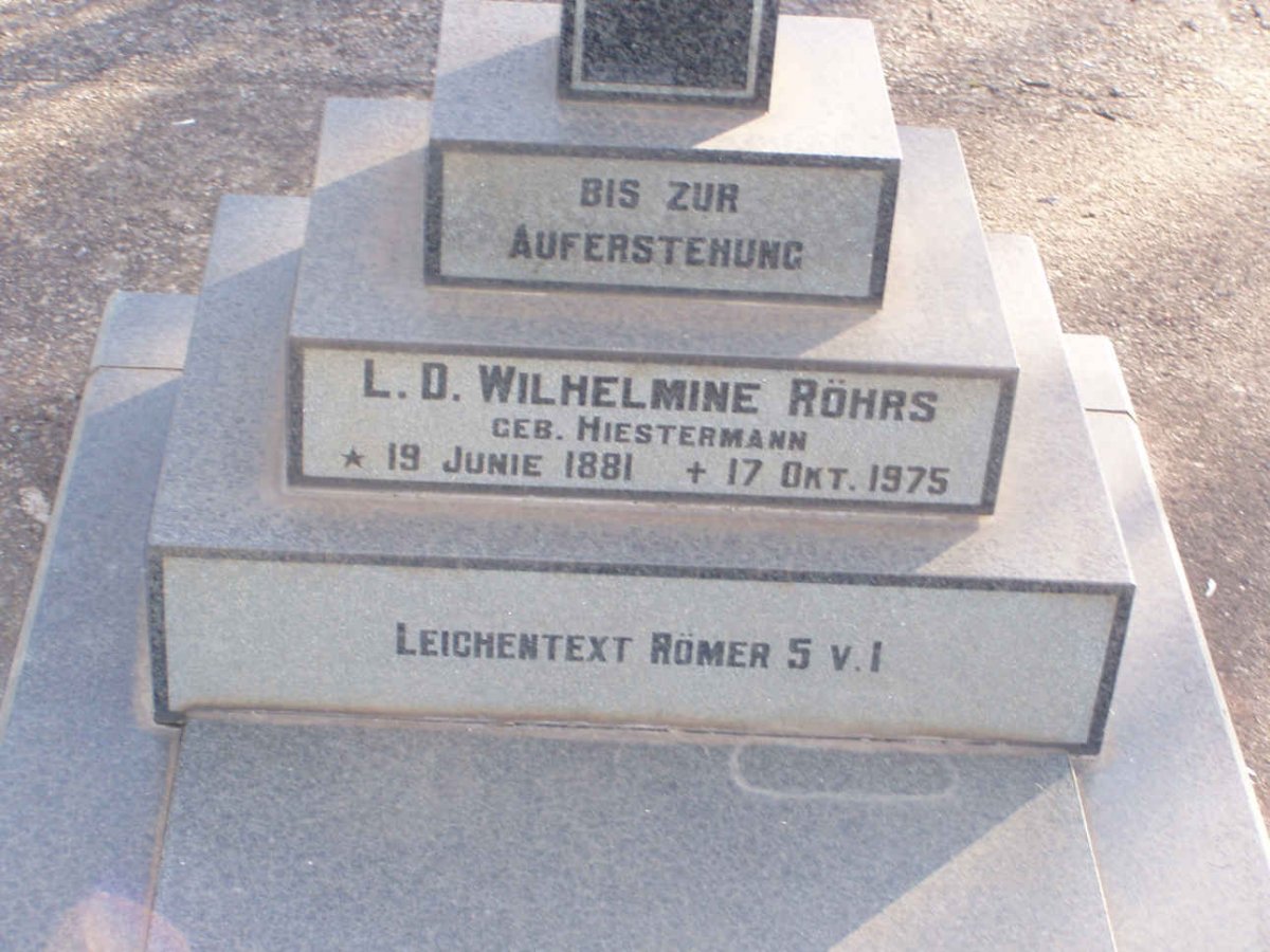 ROHRS L.D. Wilhelmine nee HIESTERMANN 1881-1975