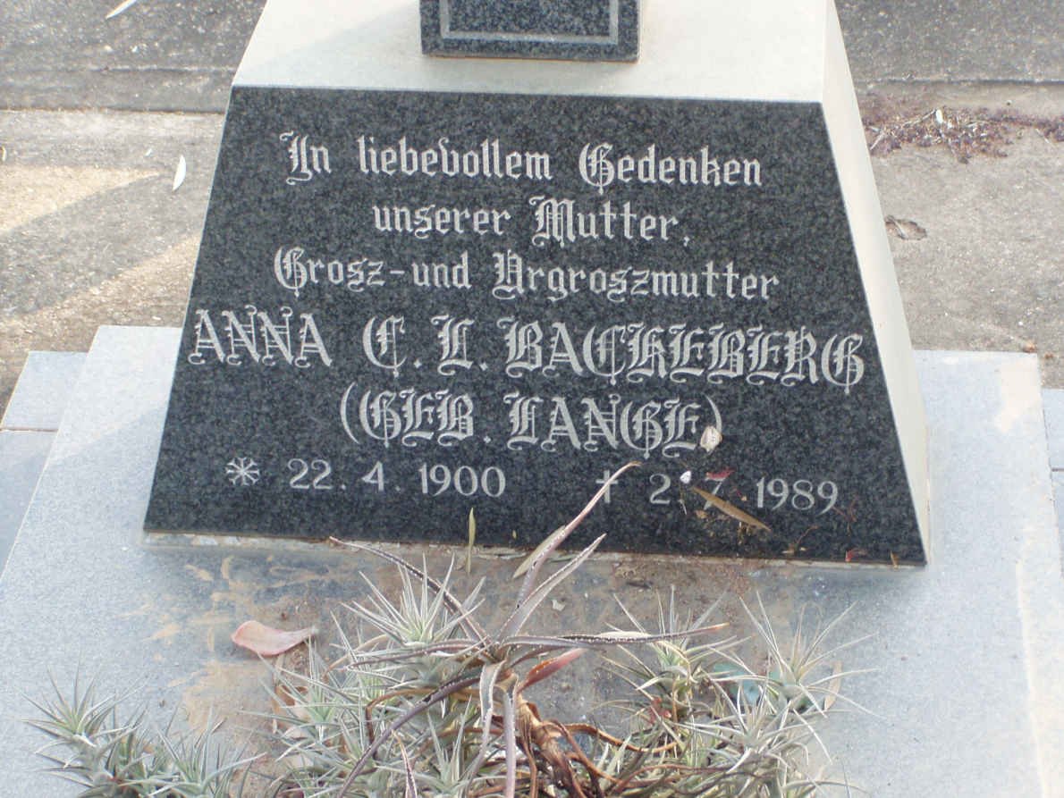 BACKEBERG Anna C.L. nee LANGE 1900-1989