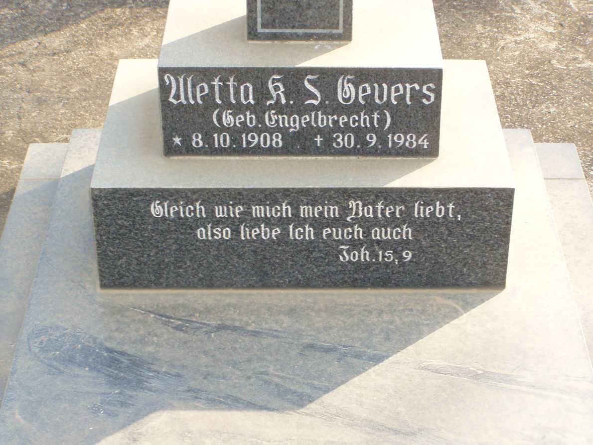 GEVERS Uletta K.S. nee ENGELBRECHT 1908-1984