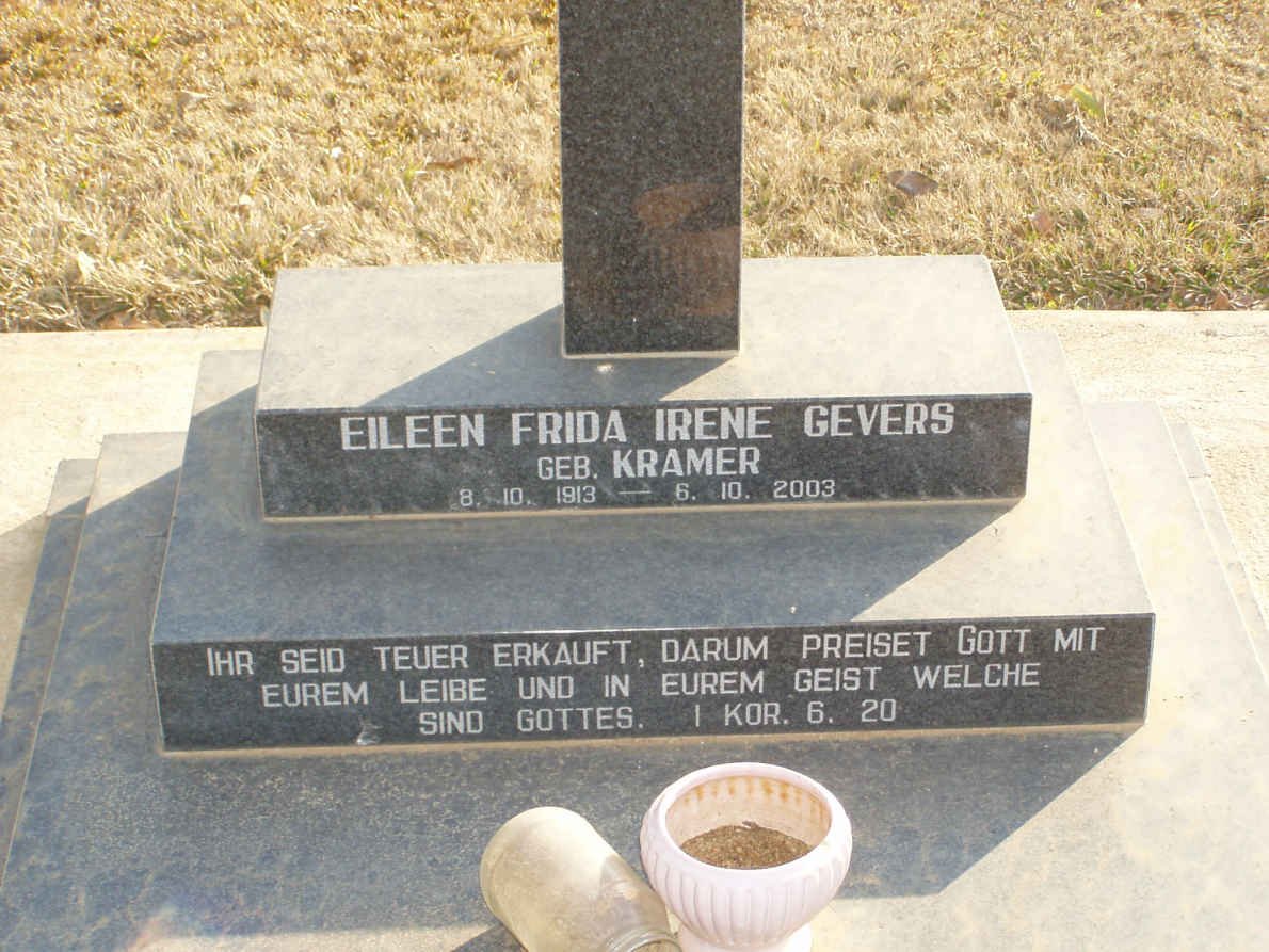 GEVERS Eileen Frida Irene nee KRAMER 1913-2003
