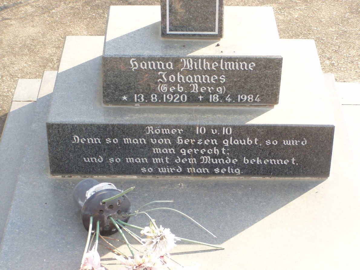 JOHANNES Hanna Wilhelmine nee BERG 1920-1984