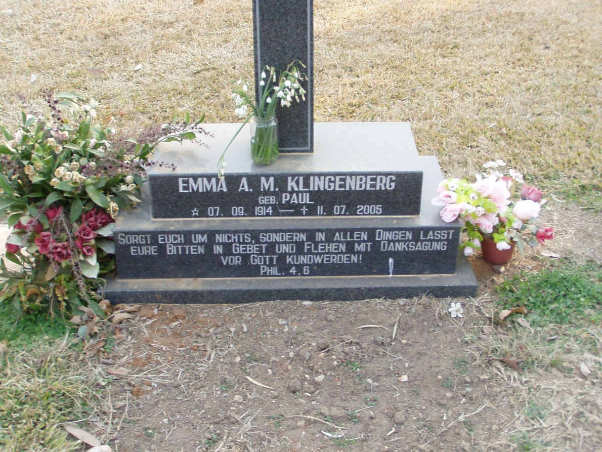 KLINGENBERG Emma A.M. nee PAUL 1914-2005
