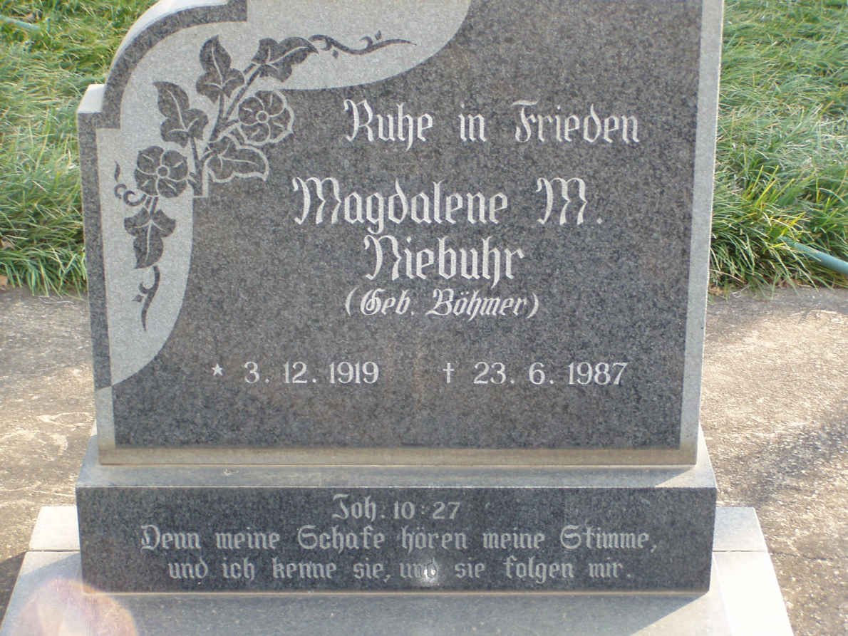 NIEBUHR Magdalene M. nee BÖHMER 1919-1987