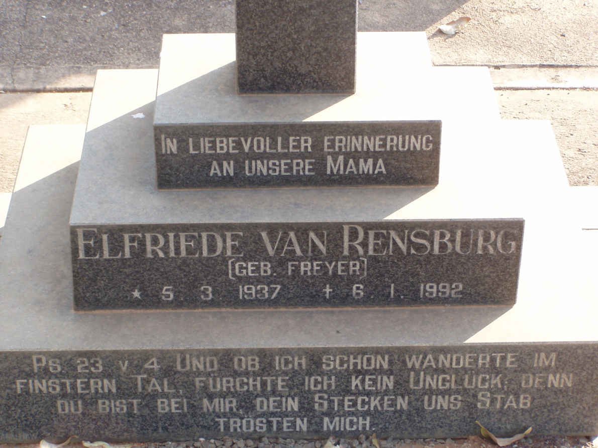 RENSBURG Elfriede, van nee FREYER 1937-1992