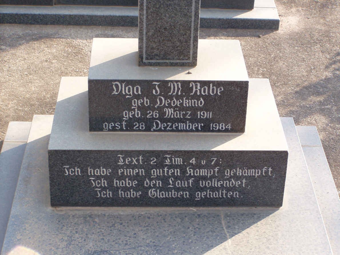RABE Olga J.M. nee DEDEKIND 1911-1984