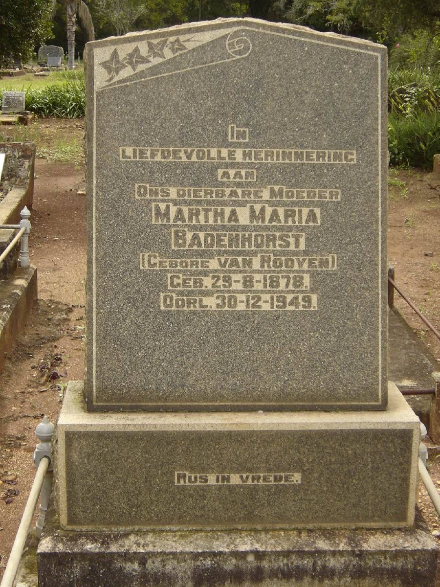 BADENHORST Martha Maria nee VAN ROOYEN 1878-1949