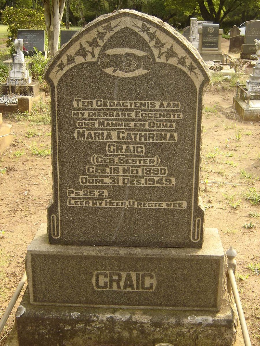 CRAIG Maria Cathrina nee BESTER 1890-1949
