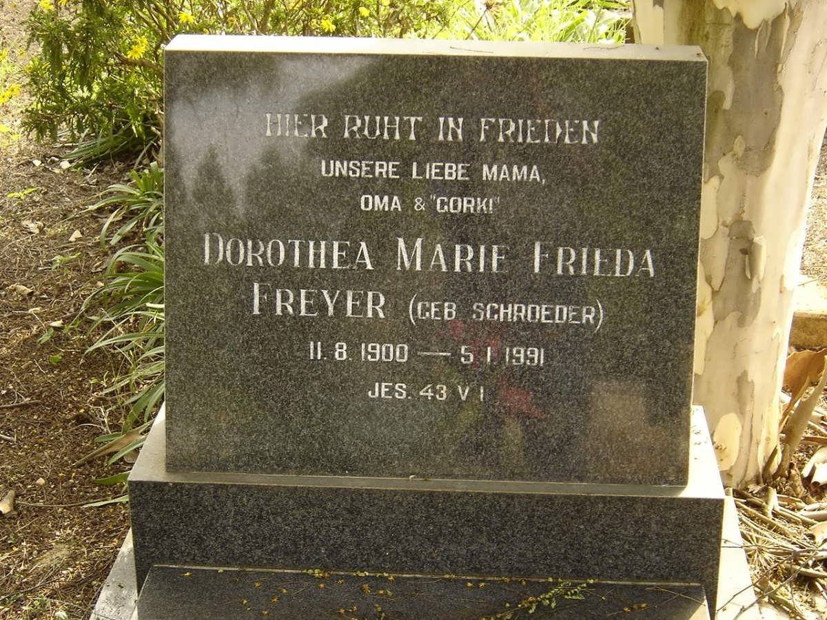 FREYER Dorothea Marie Frieda nee SCHROEDER 1900-1991