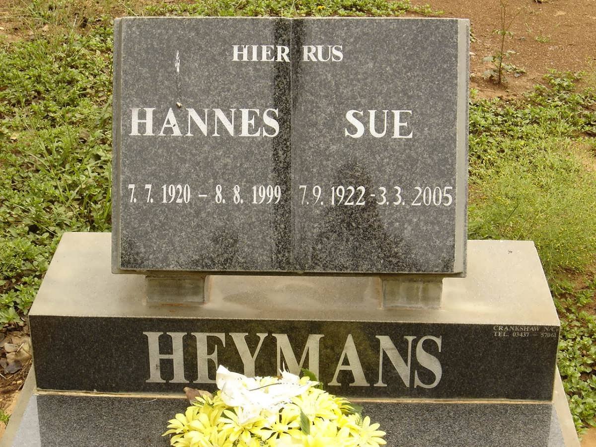 HEYMANS Hannes 1920-1999 &amp; Sue 1922-2005