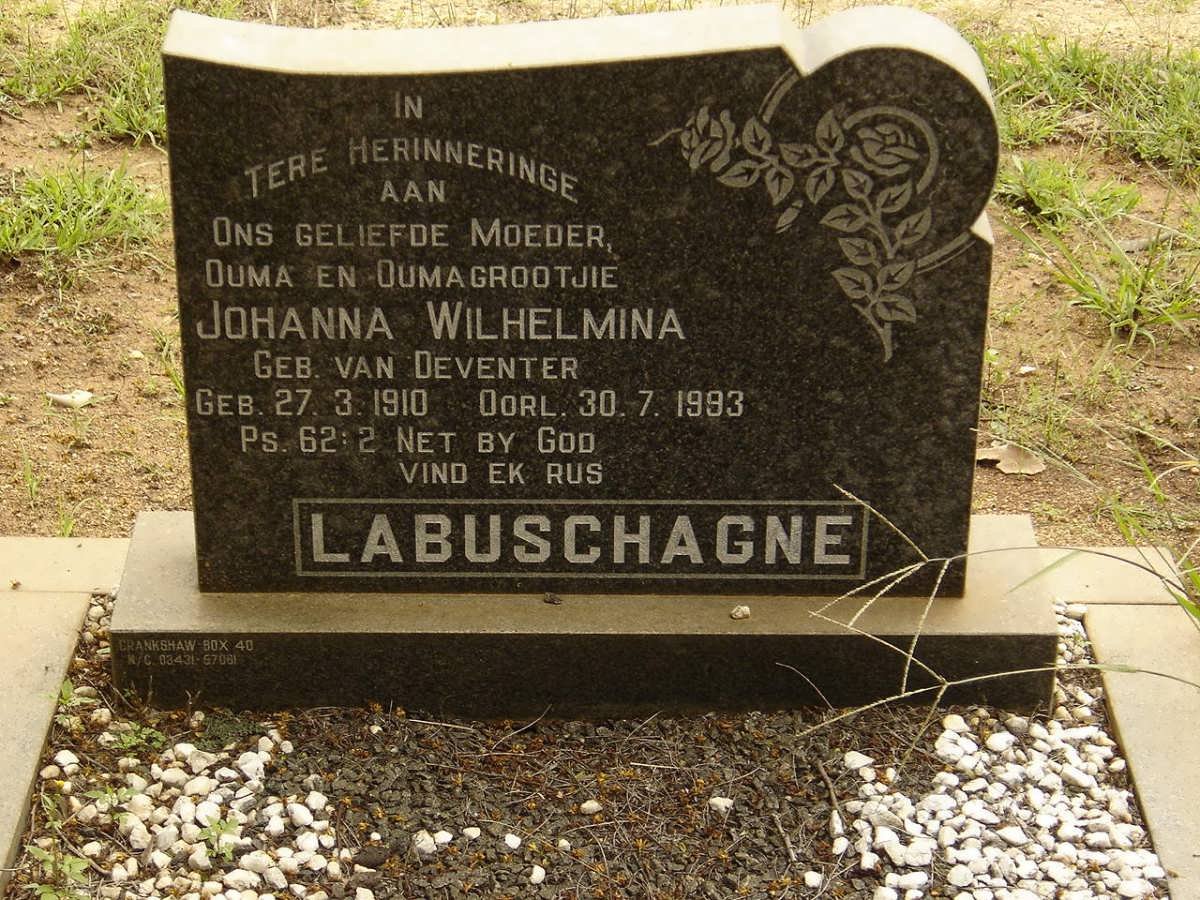 LABUSCHAGNE Johanna Wilhelmina nee VAN DEVENTER 1910-1993