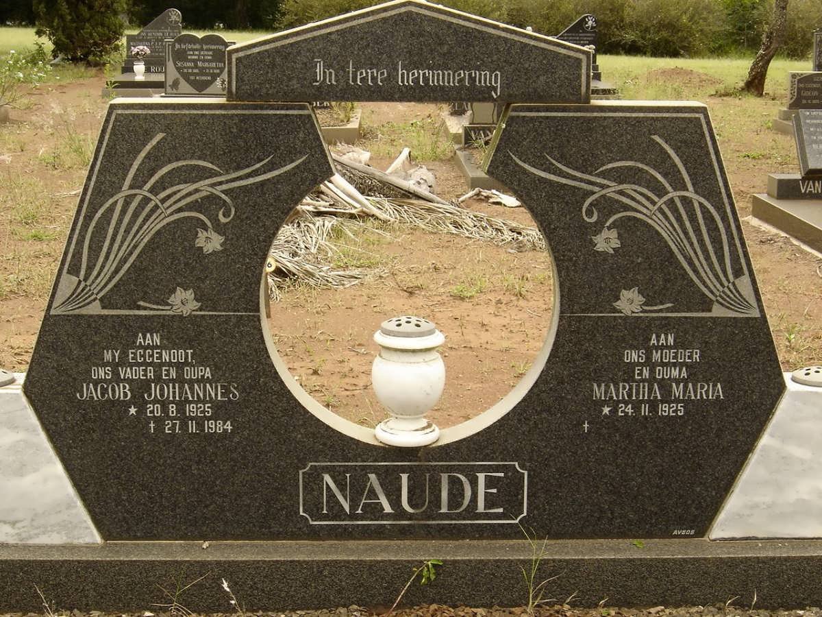 NAUDE Jacob Johannes 1925-1984 &amp; Martha Maria 1925-