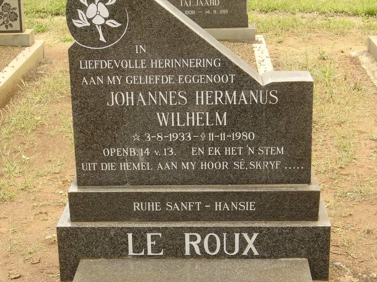ROUX Johannes Hermanus Wilhelm, le 1933-1980